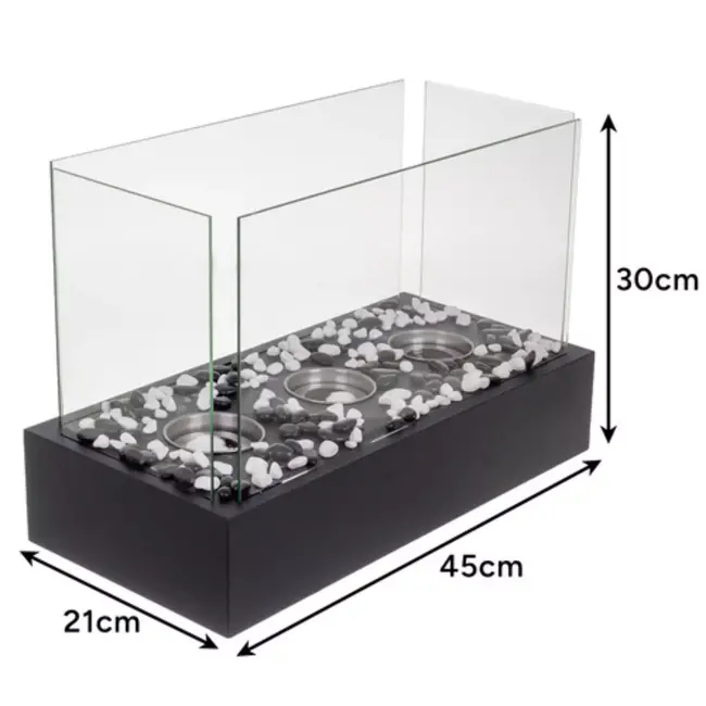 Kaminer bio-ethanol haard 45x29 cm – modern en sfeervol – compact met 3 branders
