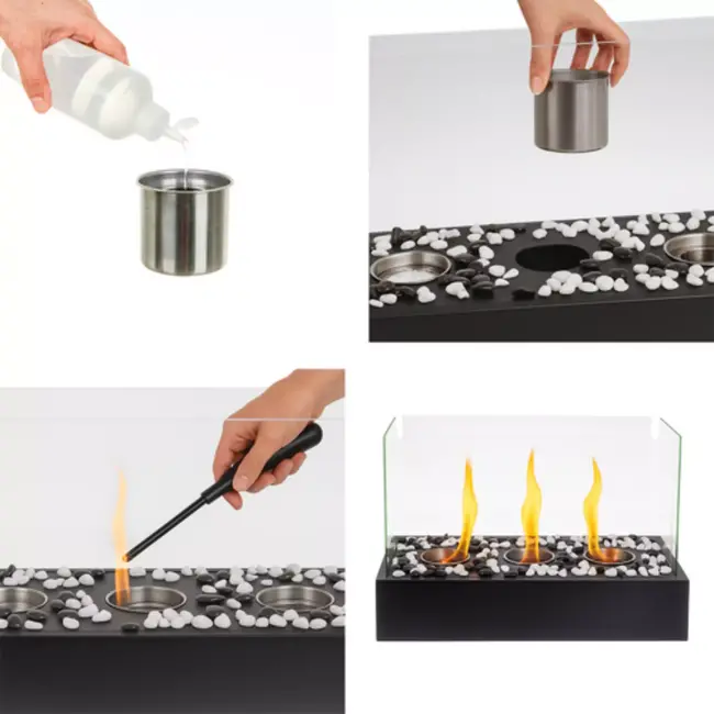 Kaminer bio-ethanol haard 45x29 cm – modern en sfeervol – compact met 3 branders