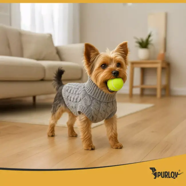 Purlov hondentrui grijs maat M – warme gebreide kleding