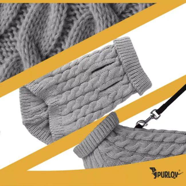 Purlov hondentrui grijs maat M – warme gebreide kleding