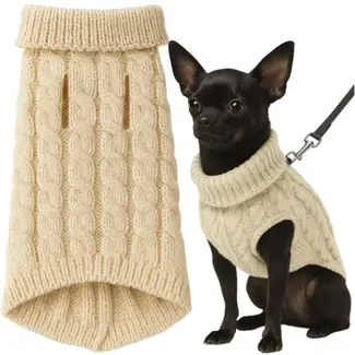 Purlov gebreide hondentrui beige S voor kleine honden
