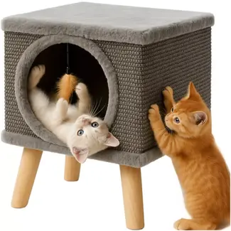 Purlov kattenmand met poten – sisal krabpaal & huis – 38×32×32 cm