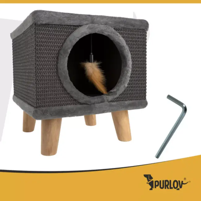 Purlov kattenmand met poten – sisal krabpaal & huis – 38×32×32 cm
