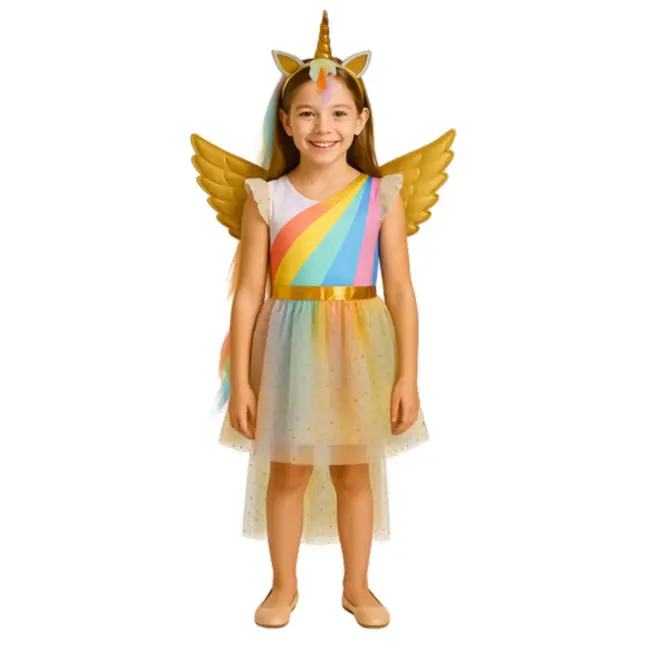 Purlov unicorn / eenhoornkostuum 3‑delig – jurk, vleugels en haarband