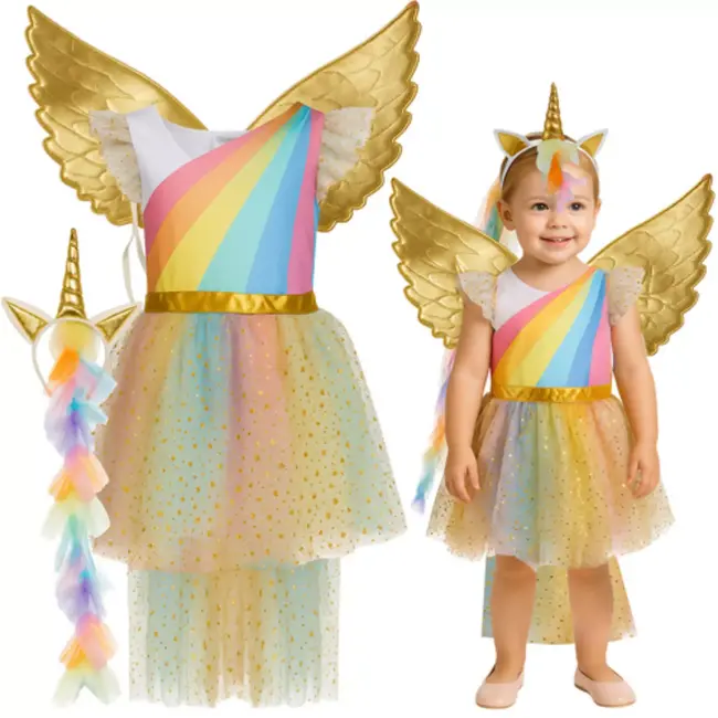 Kruzzel Unicorn eenhoornkostuum 110‑116 cm – jurk, vleugels & haarband