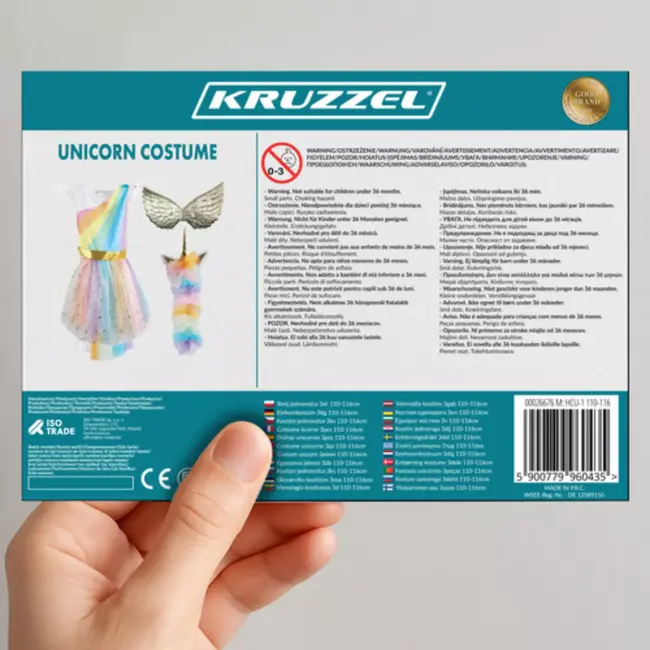 Kruzzel Unicorn eenhoornkostuum 110‑116 cm – jurk, vleugels & haarband