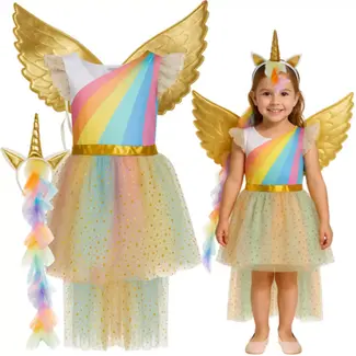 Kruzzel Unicorn / eenhoornkostuum 122‑128 cm – jurk, vleugels & hoofdband