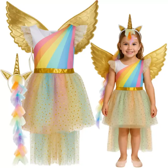 Kruzzel Unicorn / eenhoornkostuum 122‑128 cm – jurk, vleugels & hoofdband