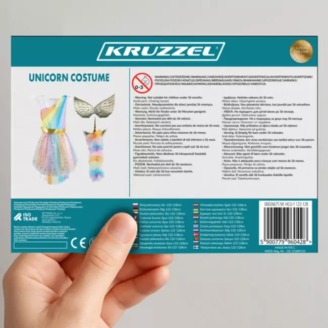 Kruzzel Unicorn / eenhoornkostuum 122‑128 cm – jurk, vleugels & hoofdband