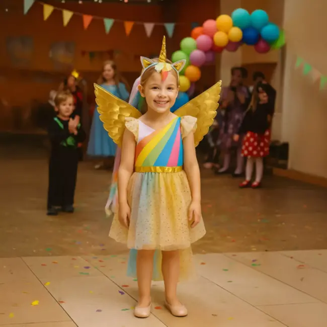 Kruzzel Unicorn / eenhoornkostuum 122‑128 cm – jurk, vleugels & hoofdband