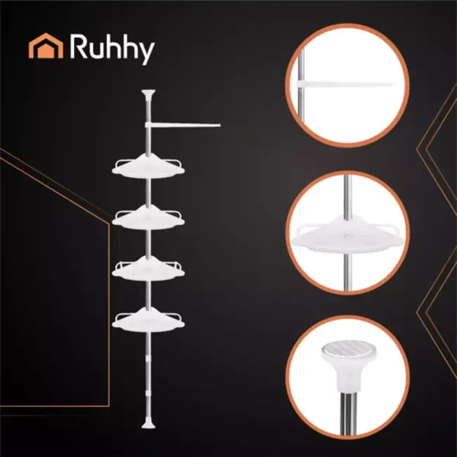 Ruhhy verstelbaar hoekdoucherek 230‑300 cm – 4 planken – eenvoudig te monteren