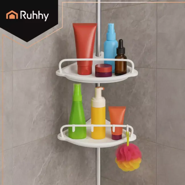 Ruhhy verstelbaar hoekdoucherek 230‑300 cm – 4 planken – eenvoudig te monteren