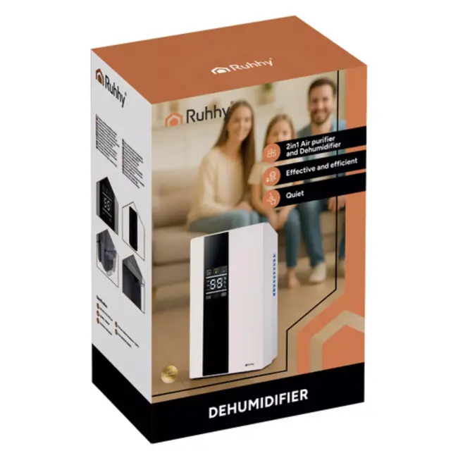 Ruhhy 2‑in‑1 ontvochtiger & luchtreiniger – 650 ml/dag met afstandsbediening – stil & krachtig