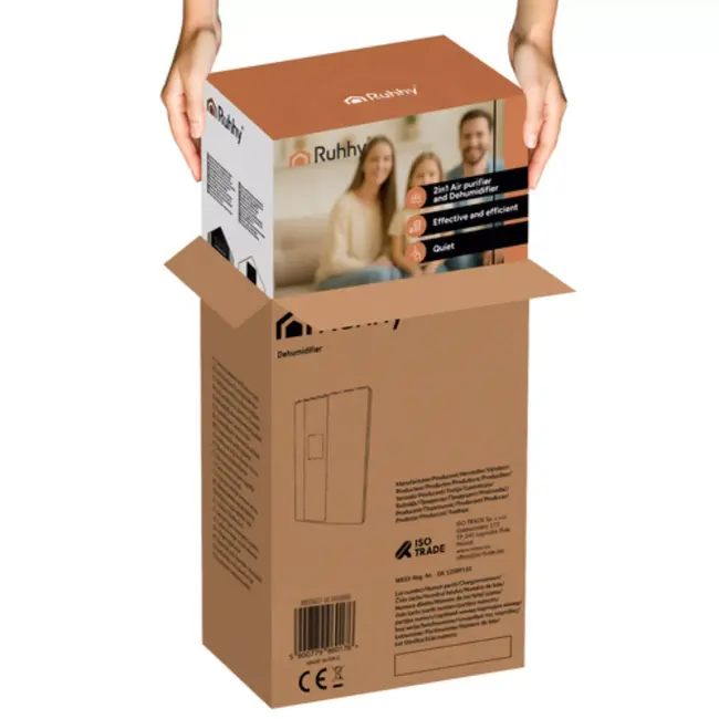 Ruhhy 2‑in‑1 ontvochtiger & luchtreiniger – 650 ml/dag met afstandsbediening – stil & krachtig