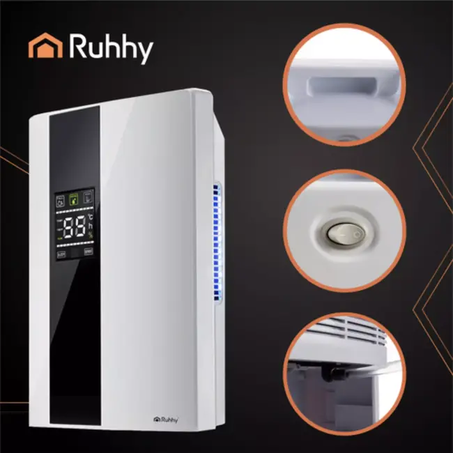 Ruhhy 2‑in‑1 ontvochtiger & luchtreiniger – 650 ml/dag met afstandsbediening – stil & krachtig