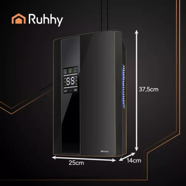 Ruhhy luchtontvochtiger 2‑in‑1 met UV TiO₂ en hygrostaat 650 ml/dag – stil & krachtig