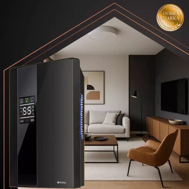 Ruhhy luchtontvochtiger 2‑in‑1 met UV TiO₂ en hygrostaat 650 ml/dag – stil & krachtig