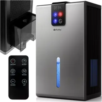 Ruhhy luchtontvochtiger zilver 1000 ml/dag met LED‑sfeerverlichting, 2,2 L tank met afstandsbediening