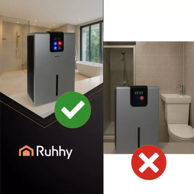 Ruhhy luchtontvochtiger zilver 1000 ml/dag met LED‑sfeerverlichting, 2,2 L tank met afstandsbediening