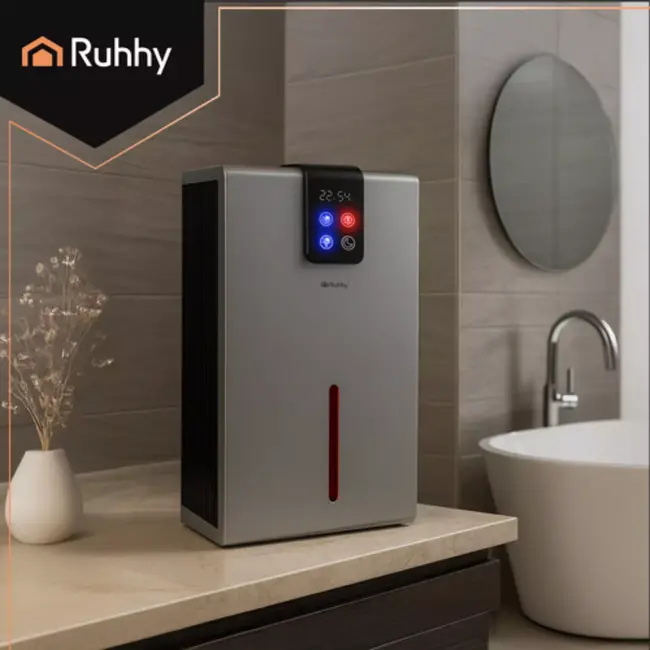 Ruhhy luchtontvochtiger zilver 1000 ml/dag met LED‑sfeerverlichting, 2,2 L tank met afstandsbediening