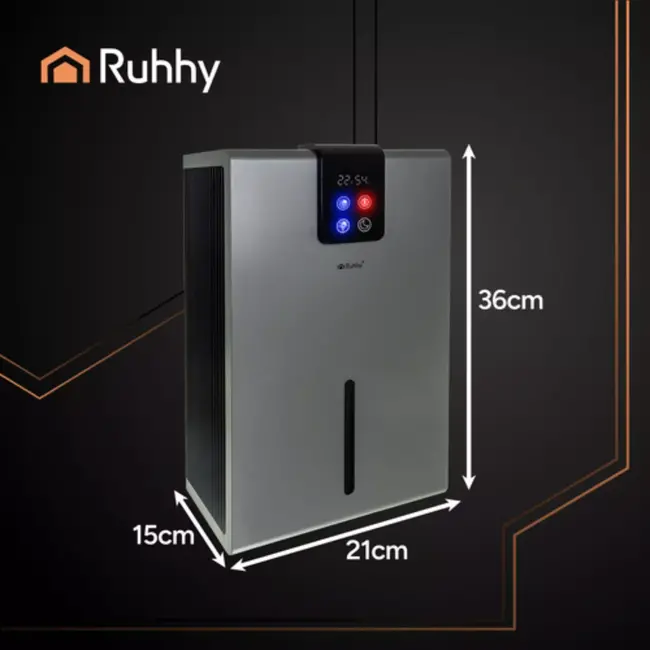 Ruhhy luchtontvochtiger zilver 1000 ml/dag met LED‑sfeerverlichting, 2,2 L tank met afstandsbediening