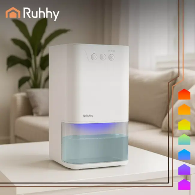 Ruhhy luchtontvochtiger wit – 380 ml/dag, 1,4 L tank met timer en LED‑licht