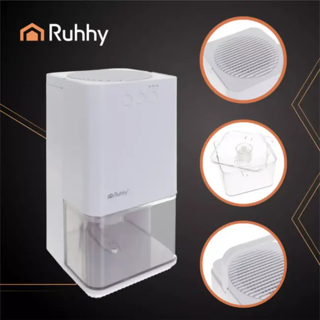 Ruhhy luchtontvochtiger wit – 380 ml/dag, 1,4 L tank met timer en LED‑licht