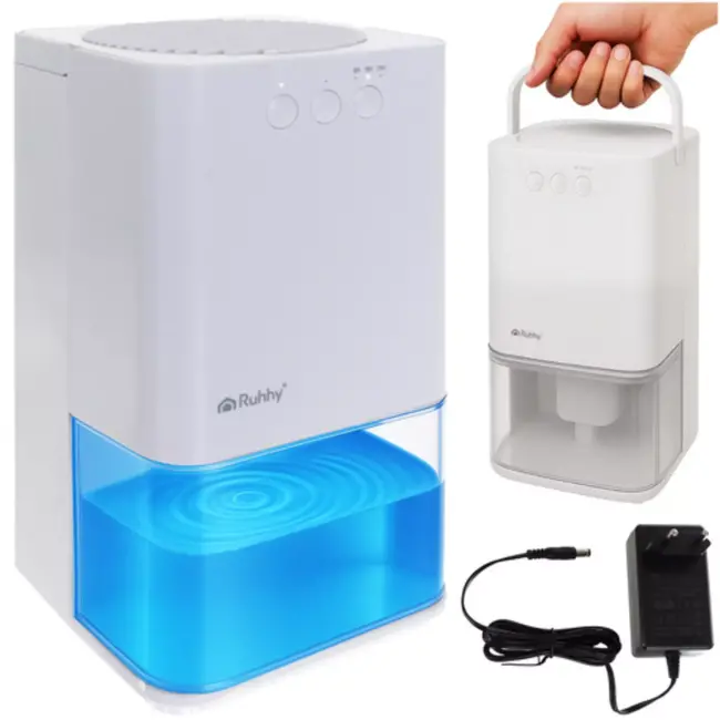 Ruhhy luchtontvochtiger wit – 380 ml/dag, 1,4 L tank met timer en LED‑licht