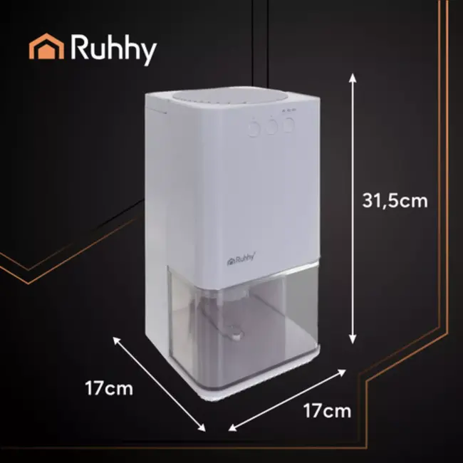 Ruhhy luchtontvochtiger wit – 380 ml/dag, 1,4 L tank met timer en LED‑licht