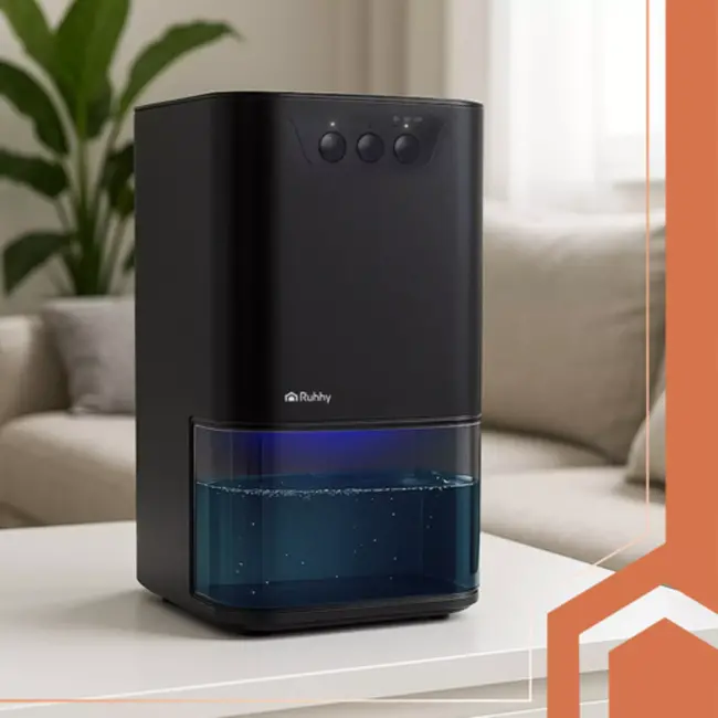 Ruhhy luchtontvochtiger zwart – 1,4 L tank met LED‑licht, 380 ml/dag met timer