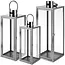 Ruhhy zilveren lantaarns set 38‑49‑63 cm – modern design, set van 3 – staal & glas zilver