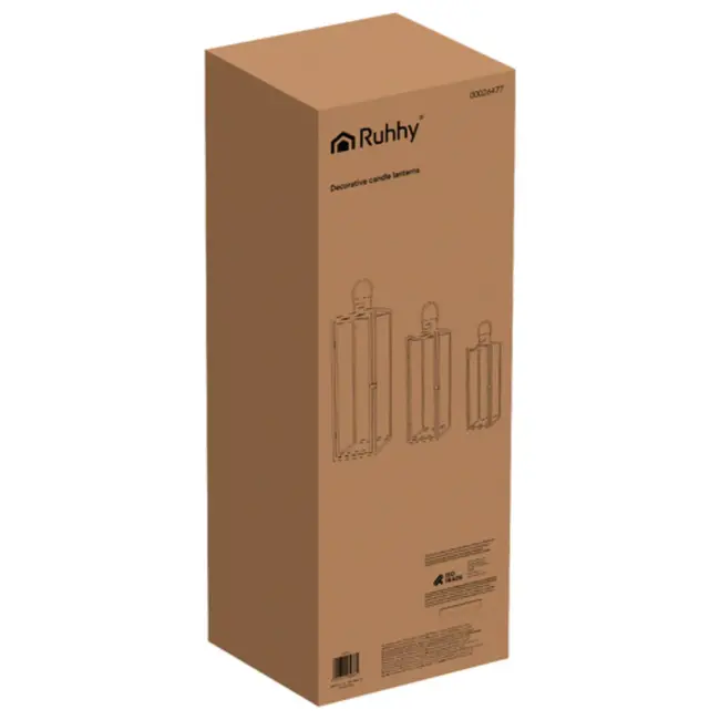 Ruhhy zilveren lantaarns set 38‑49‑63 cm – modern design, set van 3 – staal & glas zilver