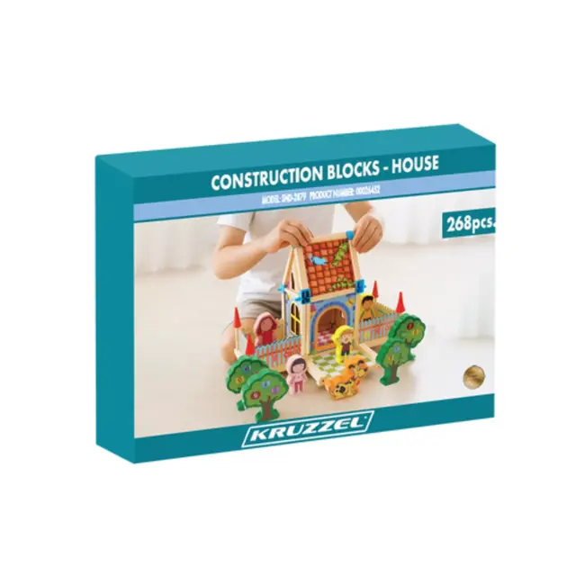 Kruzzel Bouwstenenhuis 268-delig – kleurrijke constructieset – huis met figuren en bomen