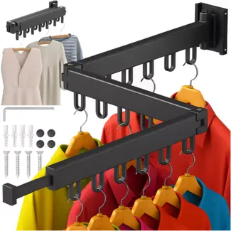 Ruhhy wanddroogrek zwart – inklapbaar met 18 haken – 103–127 cm inklapbaar