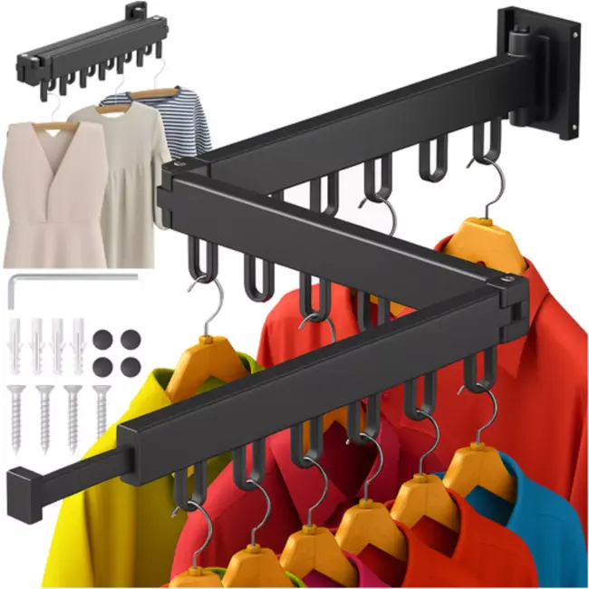 Ruhhy wanddroogrek zwart – inklapbaar met 18 haken – 103–127 cm inklapbaar