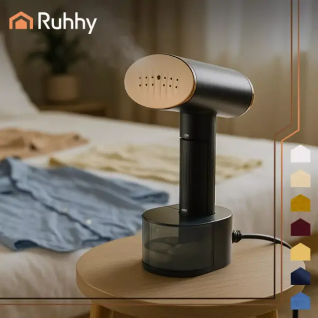 Ruhhy Kledingstomer handstomer - aluminium stoomplaat met tefloncoating - 28 × 11,5 × 13 cm - zwart - 2000 W, 3 stoomniveaus, voor thuis en reis