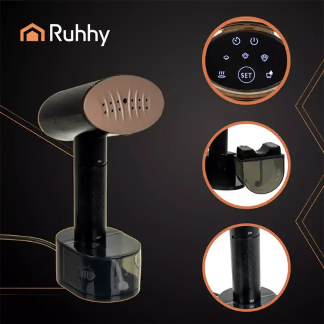 Ruhhy Kledingstomer handstomer - aluminium stoomplaat met tefloncoating - 28 × 11,5 × 13 cm - zwart - 2000 W, 3 stoomniveaus, voor thuis en reis