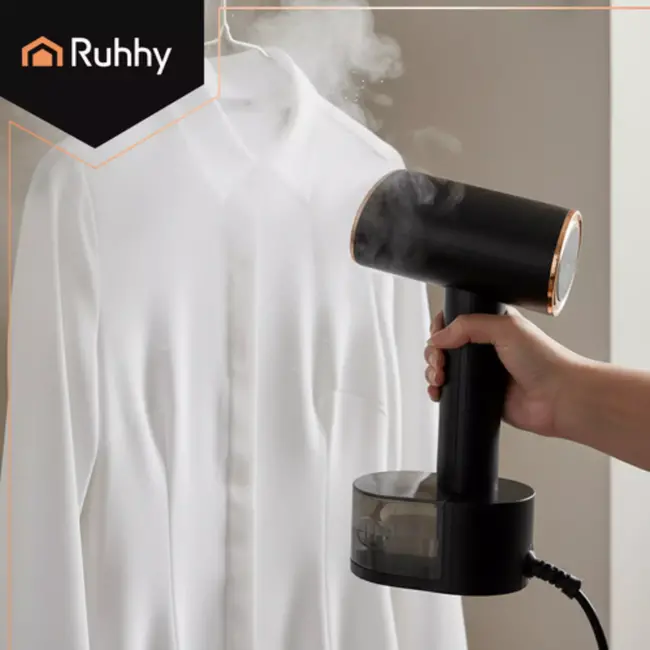 Ruhhy Kledingstomer handstomer - aluminium stoomplaat met tefloncoating - 28 × 11,5 × 13 cm - zwart - 2000 W, 3 stoomniveaus, voor thuis en reis