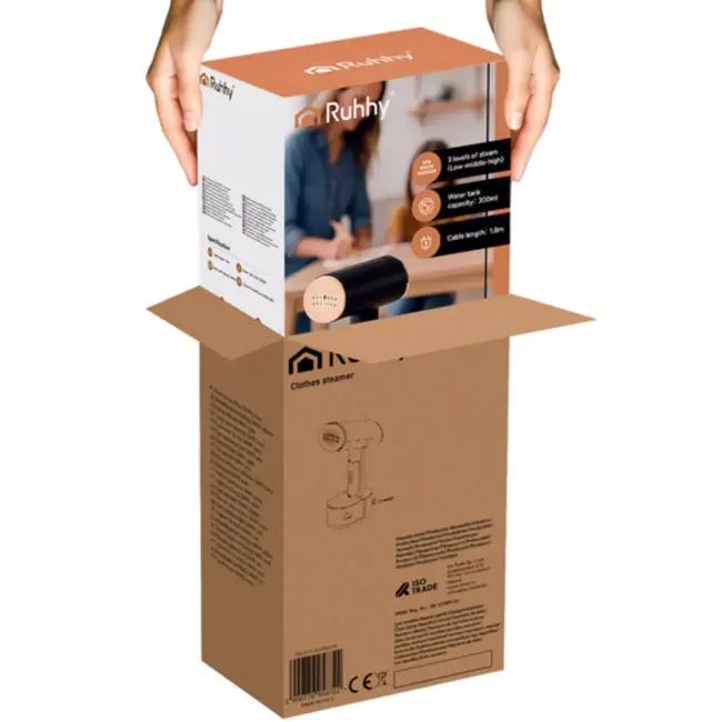 Ruhhy Kledingstomer handstomer - aluminium stoomplaat met tefloncoating - 28 × 11,5 × 13 cm - zwart - 2000 W, 3 stoomniveaus, voor thuis en reis