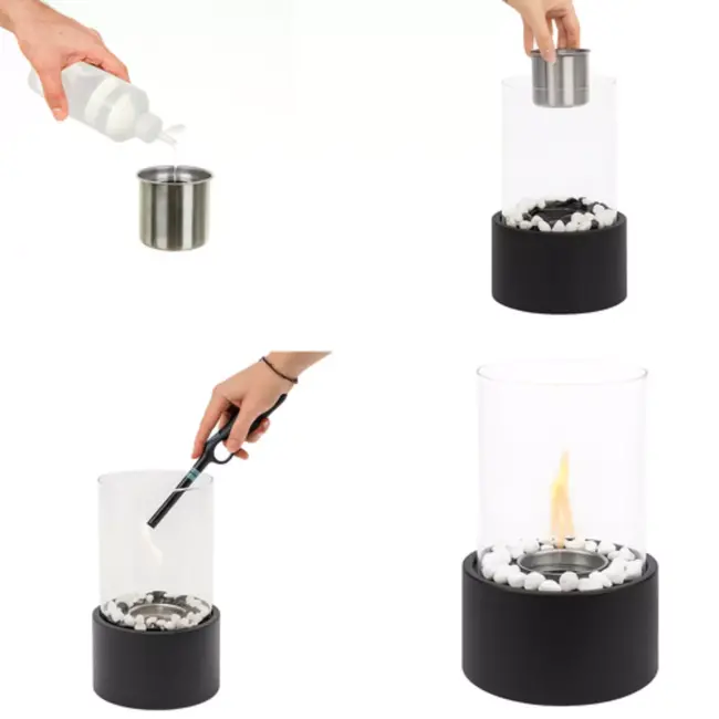 Kaminer bio-ethanol tafelhaard 28×16 cm – zwart & rookvrij – stijlvol en veilig