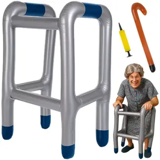 Ruhhy opblaasbare rollator met stok – ideaal voor Halloween & feestkostuums