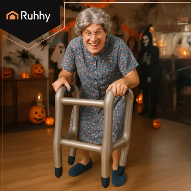 Ruhhy opblaasbare rollator met stok – ideaal voor Halloween & feestkostuums