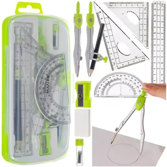 Maaleo geometrische set 10‑delig – compleet en compact – inclusief cirkel- en liniaalgereedschap