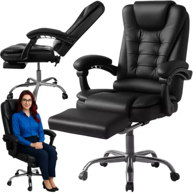 Malatec Bureaustoel – Zwart – Ergonomisch – Verstelbaar – Voetsteun – Kunstleer