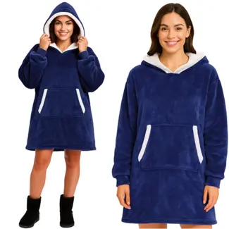 Ruhhy XXL – Sweatshirt Deken – Navy – Fleece – Capuchon – Sherpa Voering