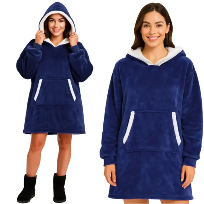 Ruhhy XXL – Sweatshirt Deken – Navy – Fleece – Capuchon – Sherpa Voering