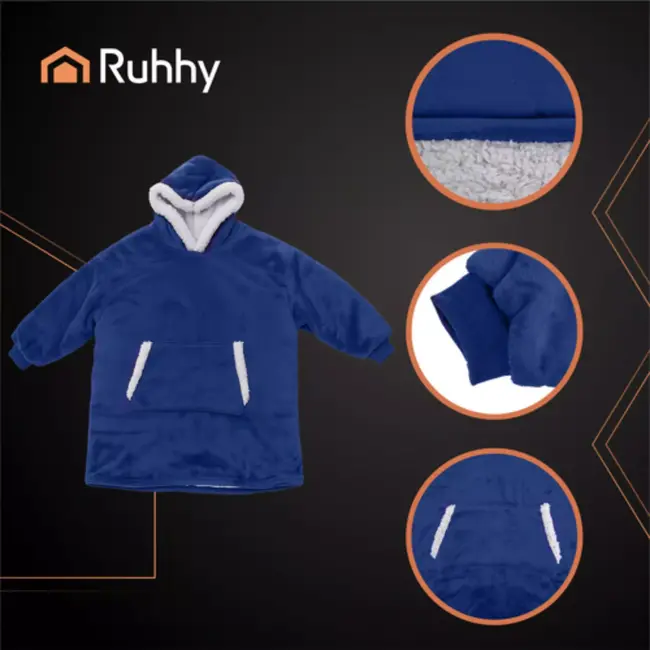 Ruhhy XXL – Sweatshirt Deken – Navy – Fleece – Capuchon – Sherpa Voering