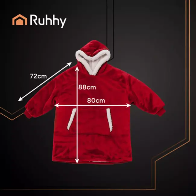 Ruhhy XXL – Oversized Dekentrui – Wijnrood – Zachte Sherpa Binnenkant – Met Capuchon en Zak – Voor Binnen en Buiten