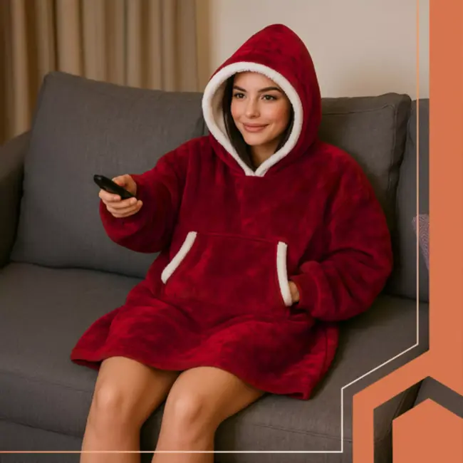 Ruhhy XXL – Oversized Dekentrui – Wijnrood – Zachte Sherpa Binnenkant – Met Capuchon en Zak – Voor Binnen en Buiten