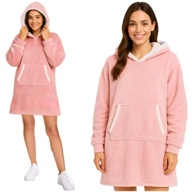 Ruhhy XXL – Oversized Dekentrui – Pastelroze – Fluweelzachte Polyester – Sherpa Binnenkant – Comfortabel en Unisex